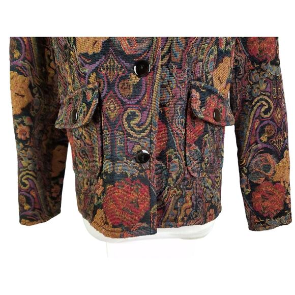 Sarah Bentley Tapestry Blazer Jacket Career 3-Button Sz PS Floral Motif Vintage - Picture 7 of 12
